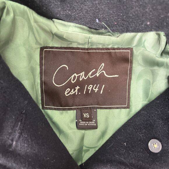 Coach Signature Peacoat Womens XS Black Wool Angora Shawl Collar Classic Gold - Picture 2 of 8